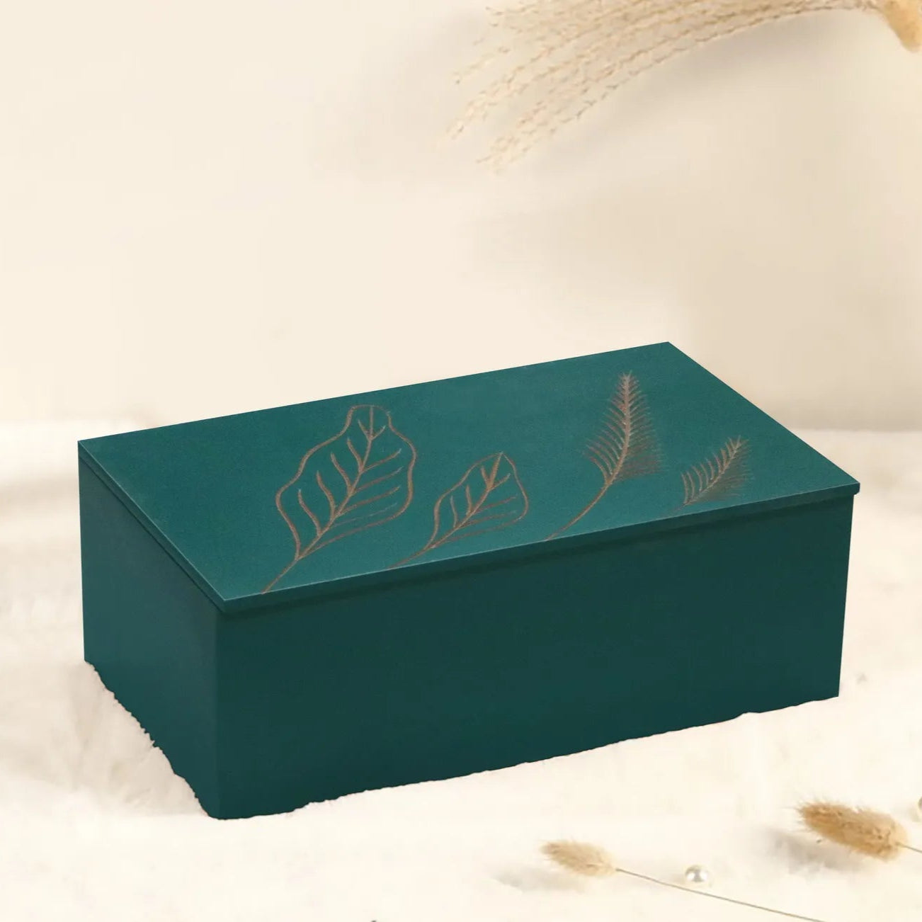Sage Green Hand-Carved Leaf Design MDF Storage Box – Decorative Multi-Use Wooden Organizer for Jewelry, Keepsakes & Home Décor - Furniza
