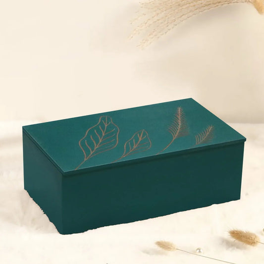 Sage Green Hand-Carved Leaf Design MDF Storage Box – Decorative Multi-Use Wooden Organizer for Jewelry, Keepsakes & Home Décor - Furniza