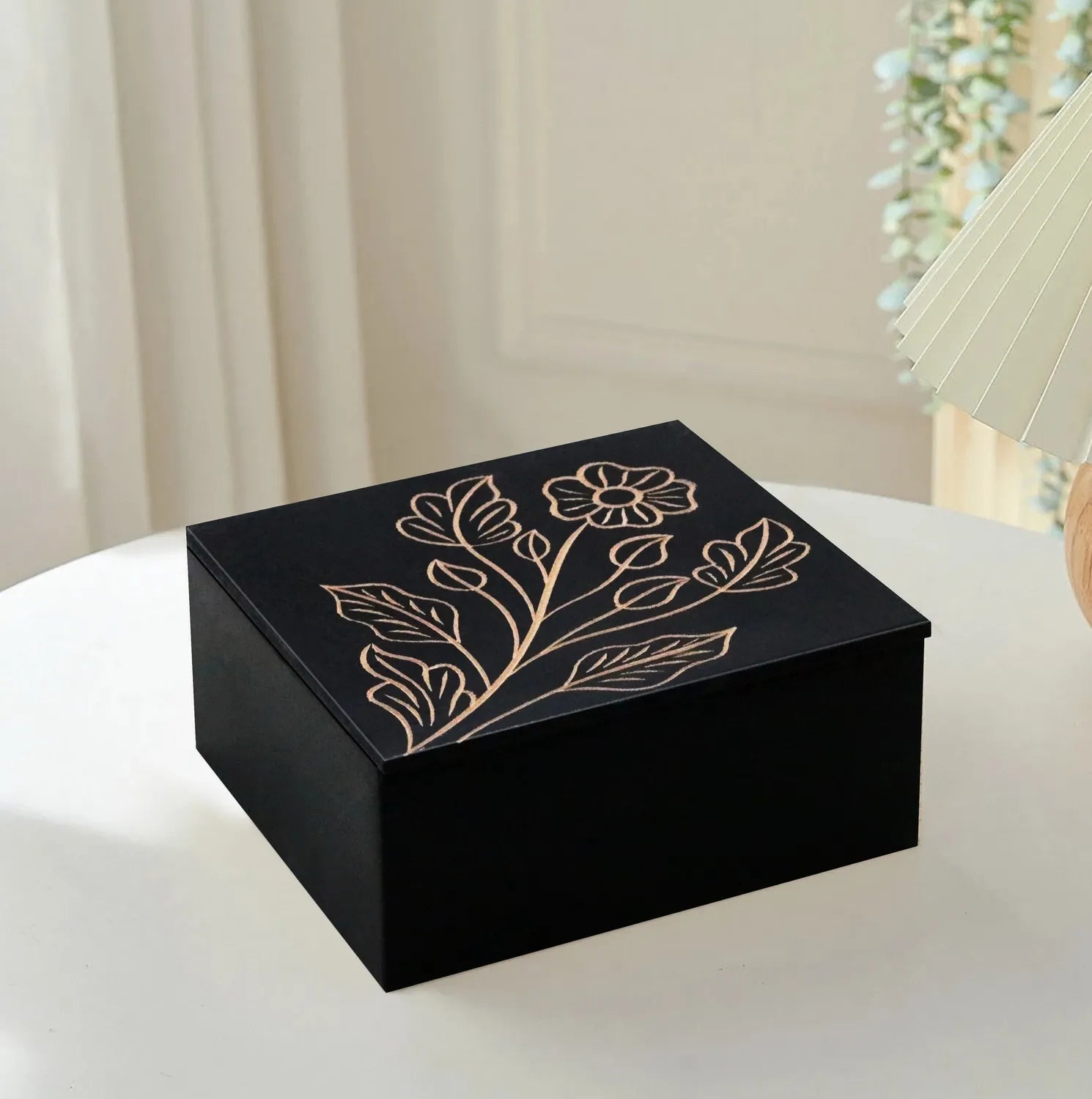 Black Finish MDF Storage Box with Hand-Carved Lid – Decorative Wooden Organizer for Jewelry, Keepsakes & Home Décor - Furniza