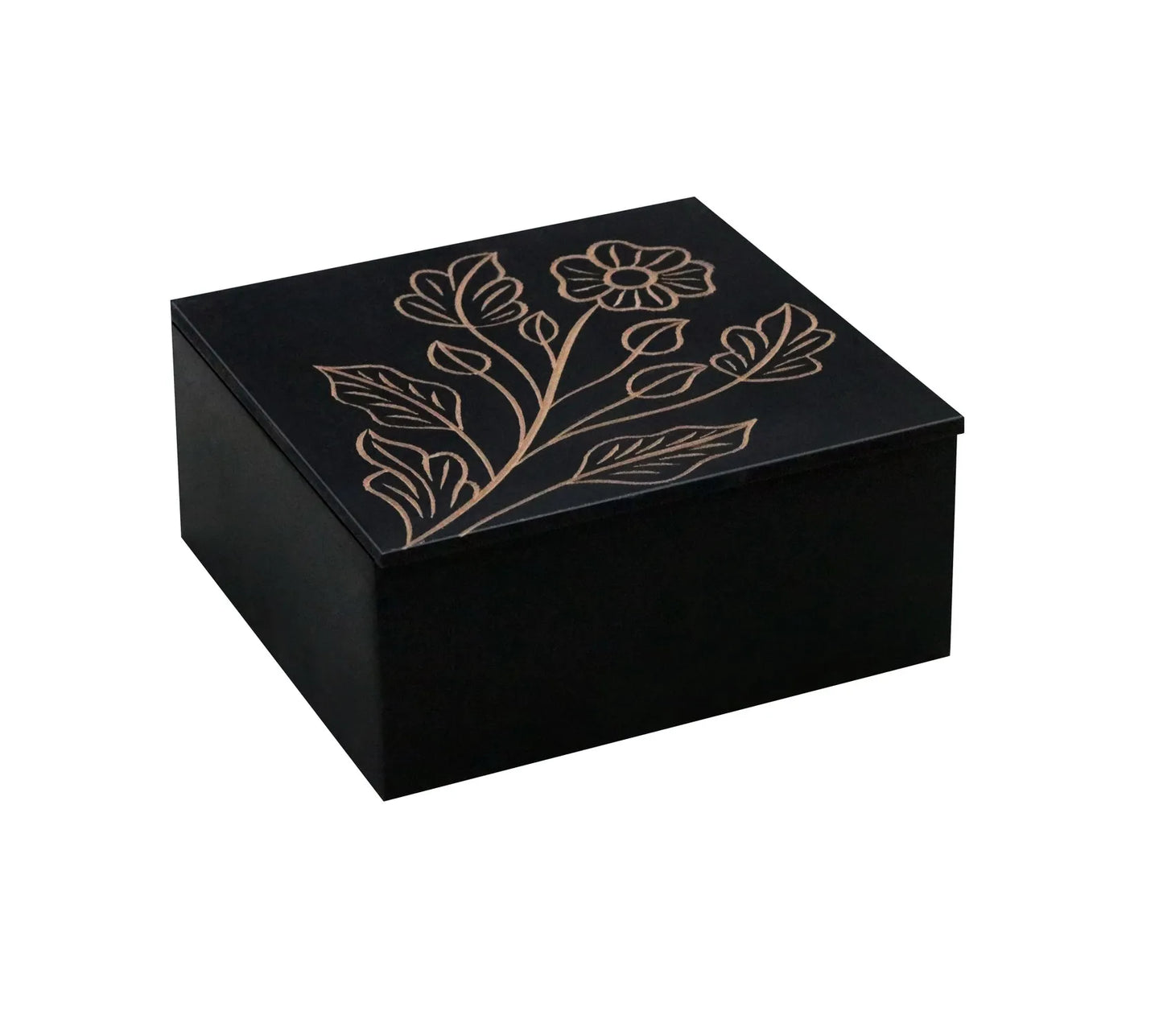 Black Finish MDF Storage Box with Hand-Carved Lid – Decorative Wooden Organizer for Jewelry, Keepsakes & Home Décor - Furniza
