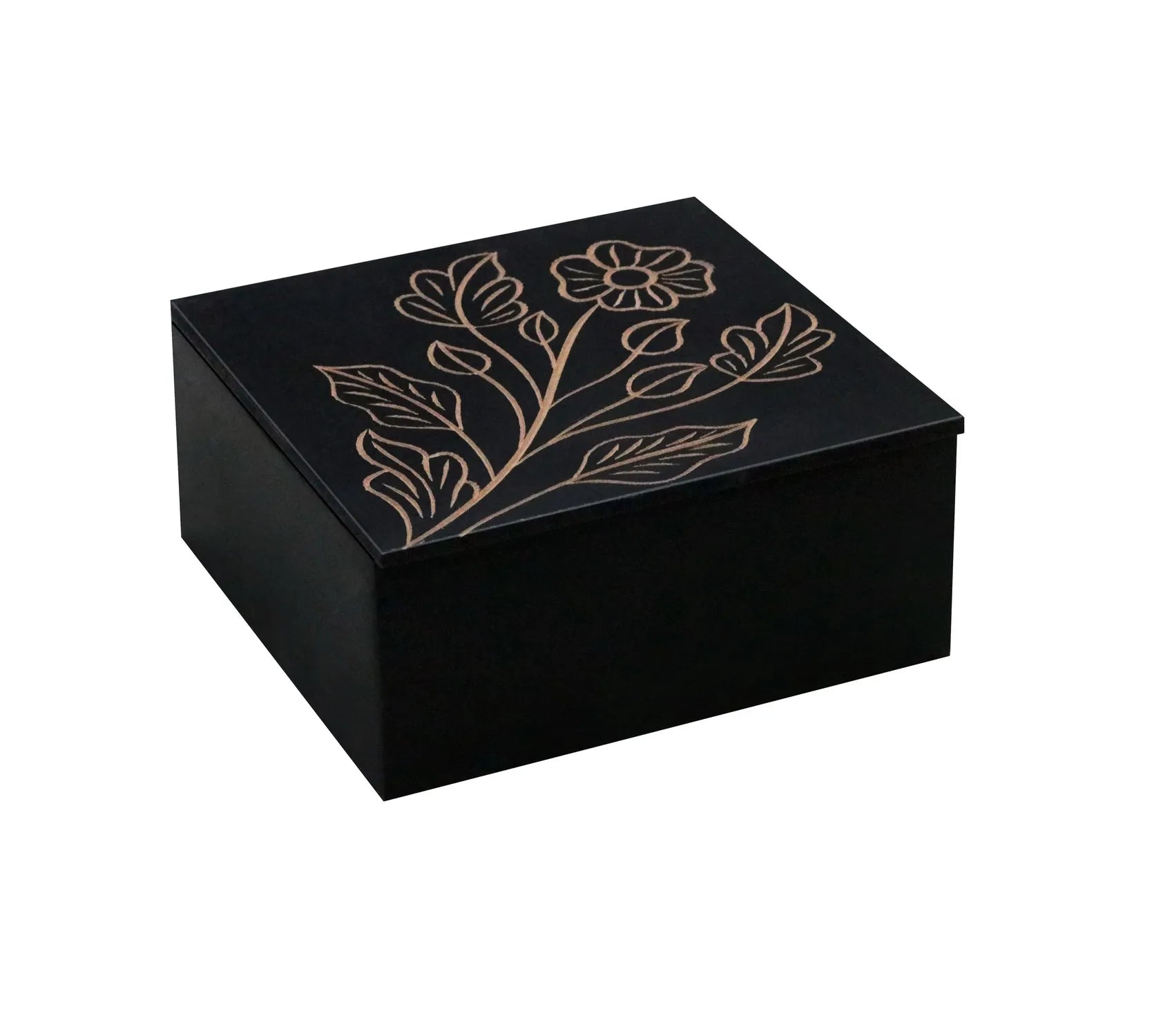 Black Finish MDF Storage Box with Hand-Carved Lid – Decorative Wooden Organizer for Jewelry, Keepsakes & Home Décor - Furniza