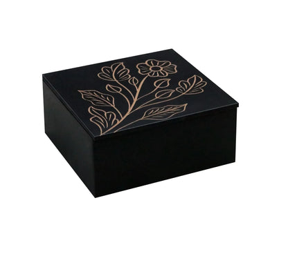 Black Finish MDF Storage Box with Hand-Carved Lid – Decorative Wooden Organizer for Jewelry, Keepsakes & Home Décor - Furniza