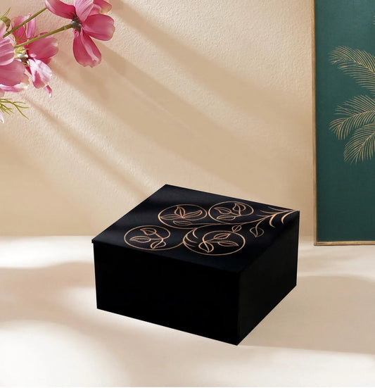 Black Hand-Carved Floral Design MDF Storage Box – Decorative Wooden Organizer for Jewelry, Keepsakes & Home Décor - Furniza