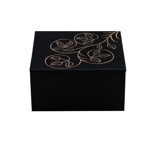 Black Hand-Carved Floral Design MDF Storage Box – Decorative Wooden Organizer for Jewelry, Keepsakes & Home Décor - Furniza