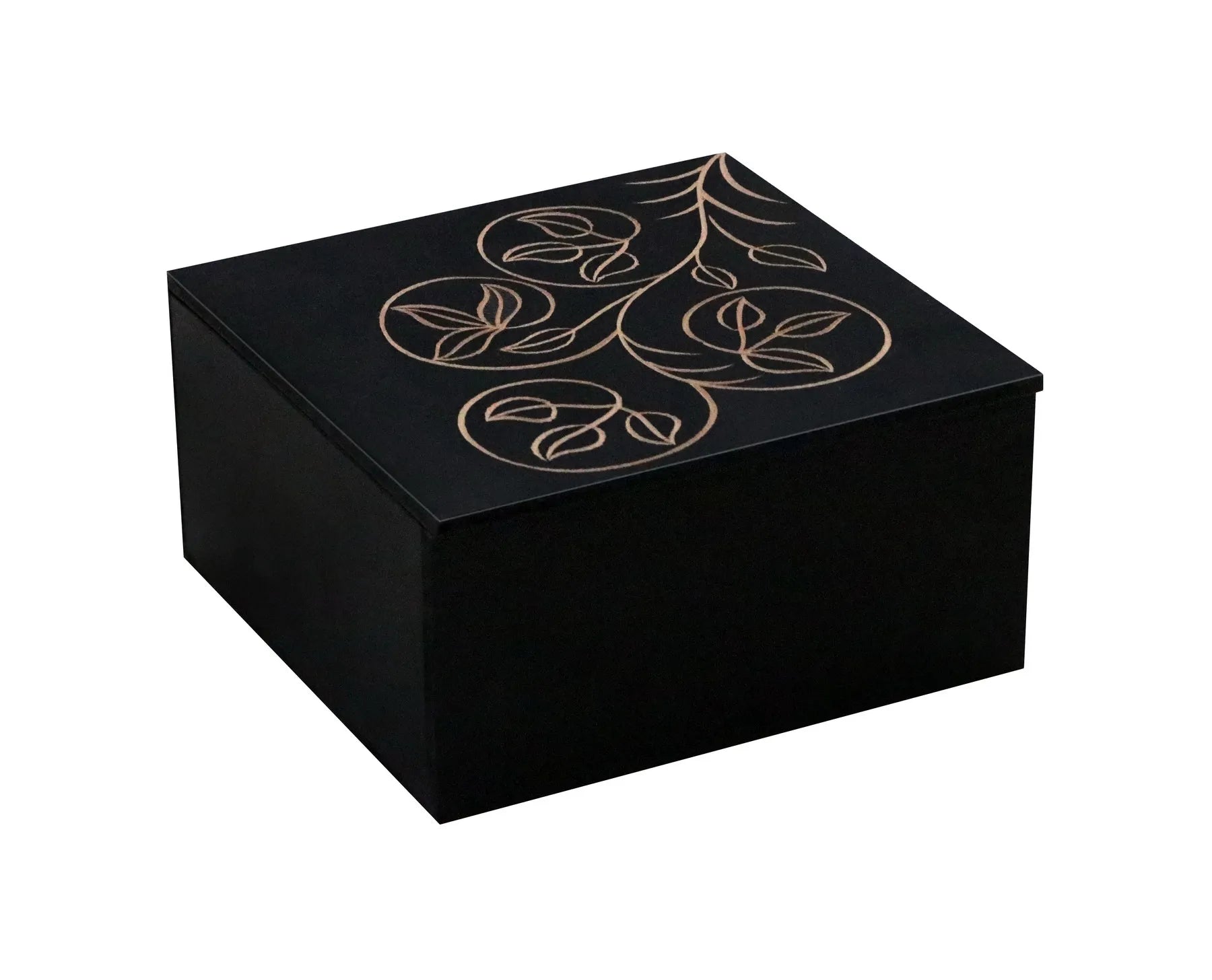 Black Hand-Carved Floral Design MDF Storage Box – Decorative Wooden Organizer for Jewelry, Keepsakes & Home Décor - Furniza