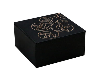 Black Hand-Carved Floral Design MDF Storage Box – Decorative Wooden Organizer for Jewelry, Keepsakes & Home Décor - Furniza