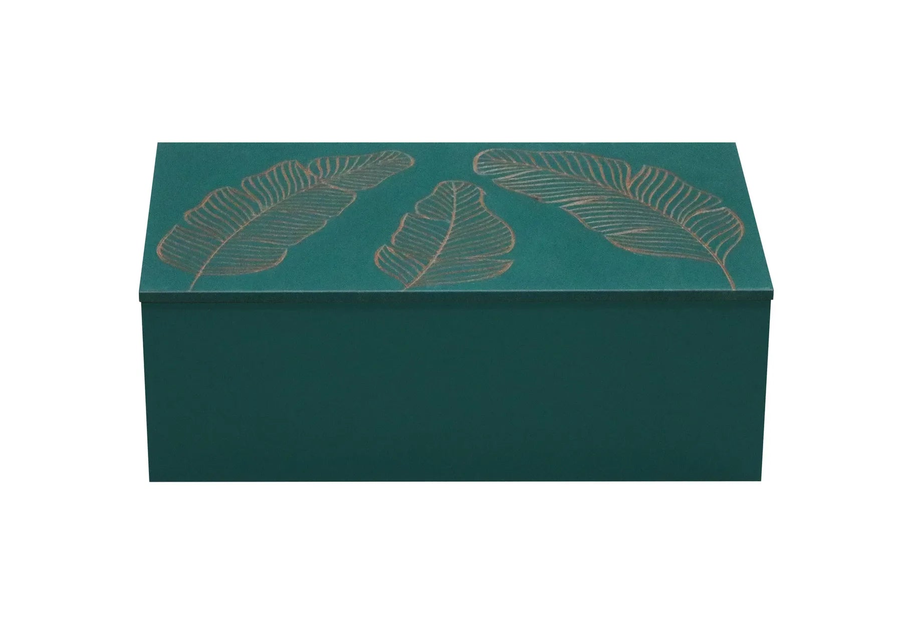 Teal Green Hand-Carved Palm Leaf Design MDF Storage Box – Decorative Wooden Organizer for Jewelry, Keepsakes & Home Décor - Furniza