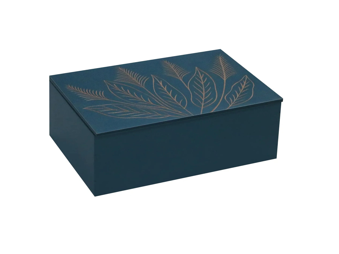 Blue Hand-Carved Wheat Leaf Design MDF Storage Box – Decorative Wooden Organizer for Jewelry, Keepsakes & Home Décor - Furniza