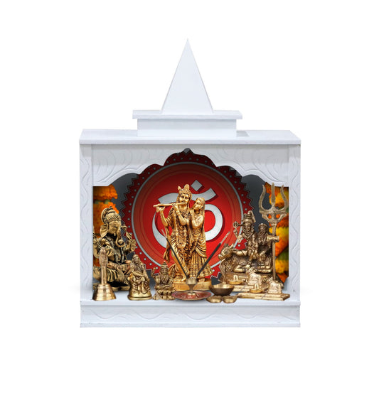 White Finish Traditional Wooden Pooja Mandir for Home | Compact & Lightweight MDF Temple - Furniza