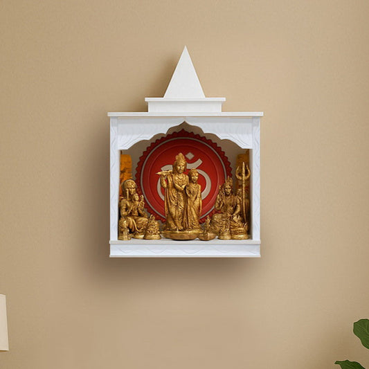 White Finish Traditional Wooden Pooja Mandir for Home | Compact & Lightweight MDF Temple - Furniza