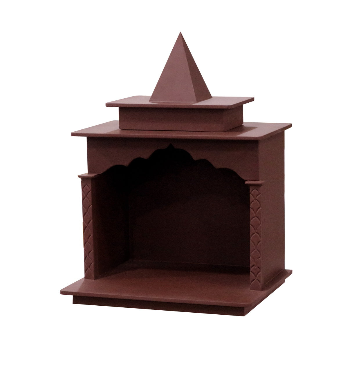 Traditional Brown MDF Wall Mount Pooja Mandir with Shikara Top & Open Arched Design – Compact & Lightweight Temple - Furniza