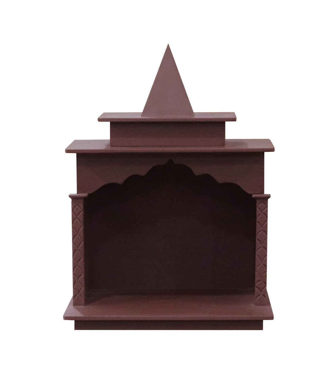 Traditional Brown MDF Wall Mount Pooja Mandir with Shikara Top & Open Arched Design – Compact & Lightweight Temple - Furniza