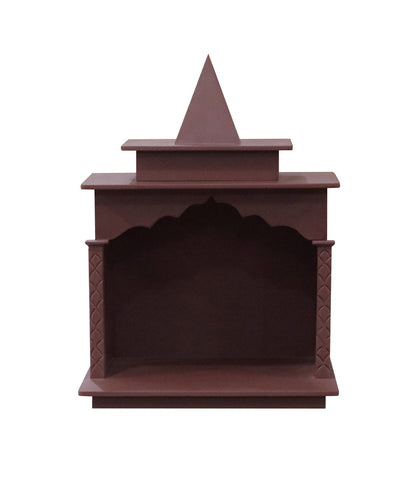 Traditional Brown MDF Wall Mount Pooja Mandir with Shikara Top & Open Arched Design – Compact & Lightweight Temple - Furniza