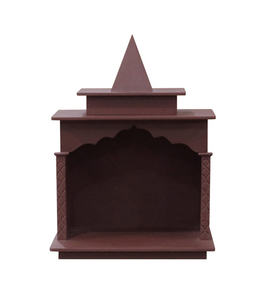 Traditional Brown MDF Wall Mount Pooja Mandir with Shikara Top & Open Arched Design – Compact & Lightweight Temple - Furniza