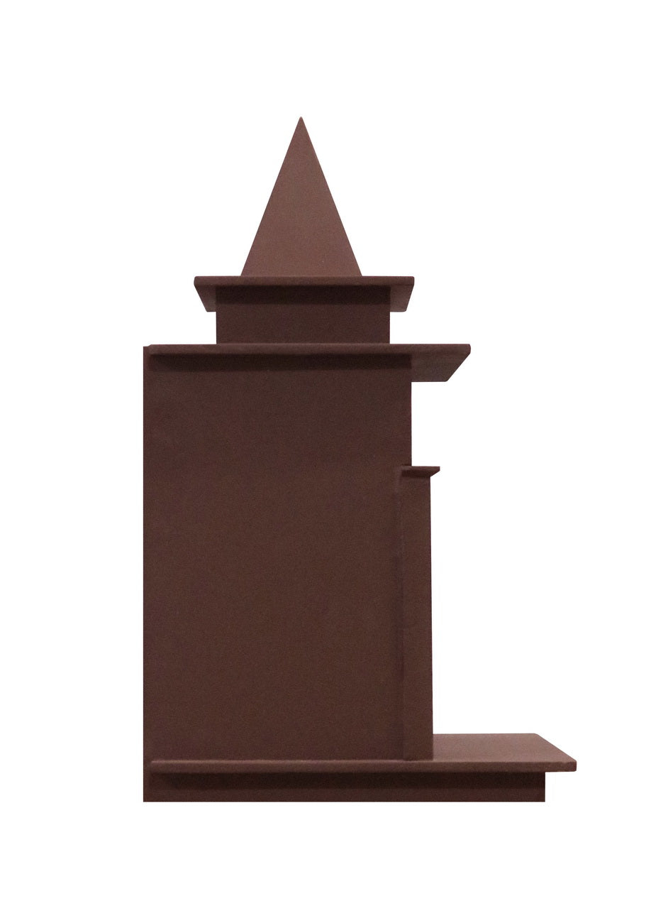 Traditional Brown MDF Wall Mount Pooja Mandir with Shikara Top & Open Arched Design – Compact & Lightweight Temple - Furniza