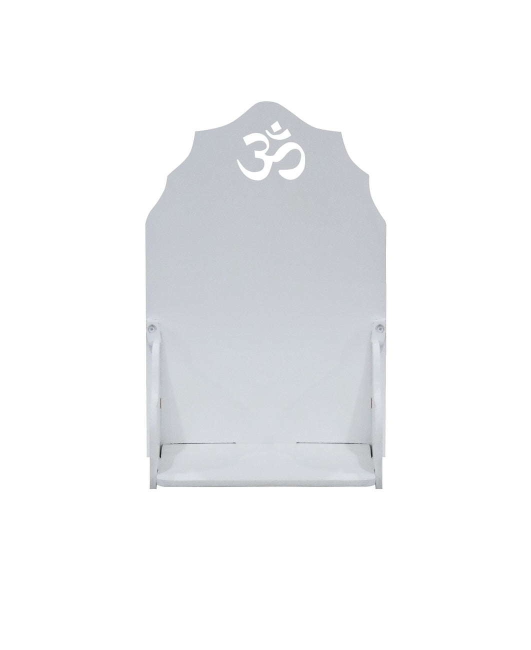 White MDF Wooden Foldable Temple with Om Carving – Compact Wall Mount Pooja Mandir - Furniza
