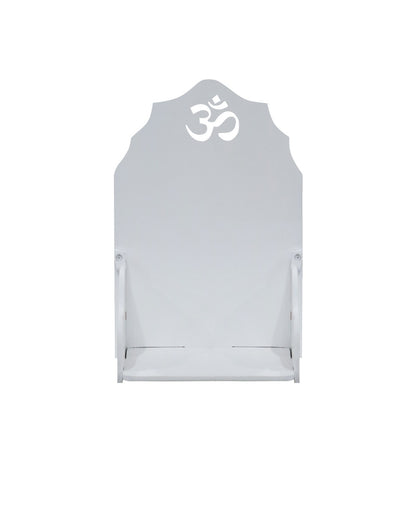 White MDF Wooden Foldable Temple with Om Carving – Compact Wall Mount Pooja Mandir - Furniza