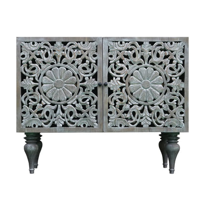 Silver Grace 2 Door Cabinet Solid Acacia with Go-Through Carving
