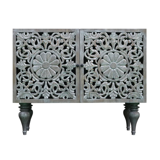 Silver Grace 2 Door Cabinet Solid Acacia with Go-Through Carving