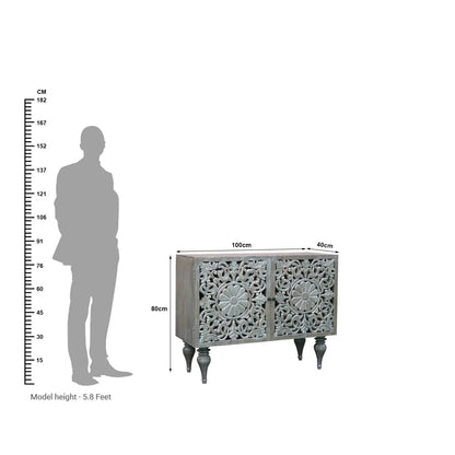 Silver Grace 2 Door Cabinet Solid Acacia with Go-Through Carving