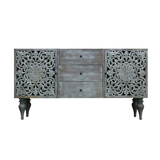 Silver Grace 2 Door 3 Drawer Sideboard  Hand-Carved Solid Acacia Wood