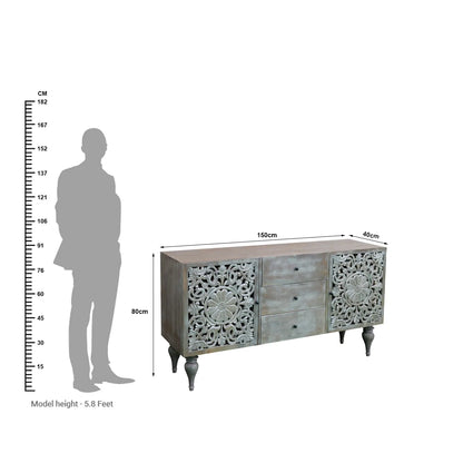 Silver Grace 2 Door 3 Drawer Sideboard  Hand-Carved Solid Acacia Wood