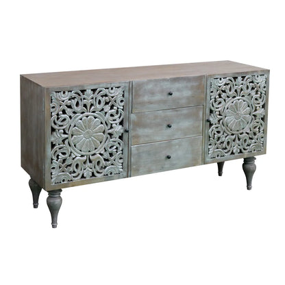 Silver Grace 2 Door 3 Drawer Sideboard  Hand-Carved Solid Acacia Wood