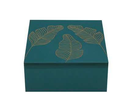 Handcrafted Teal Wooden Jewellery Box with Leaf Design & Divider