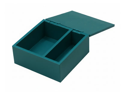 Handcrafted Teal Wooden Jewellery Box with Leaf Design & Divider