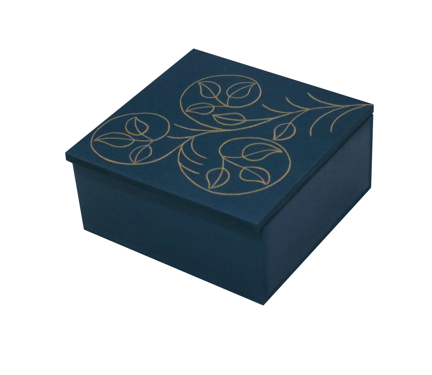 Handcrafted Teal Wooden Jewellery Box with Leaf Design & Divider