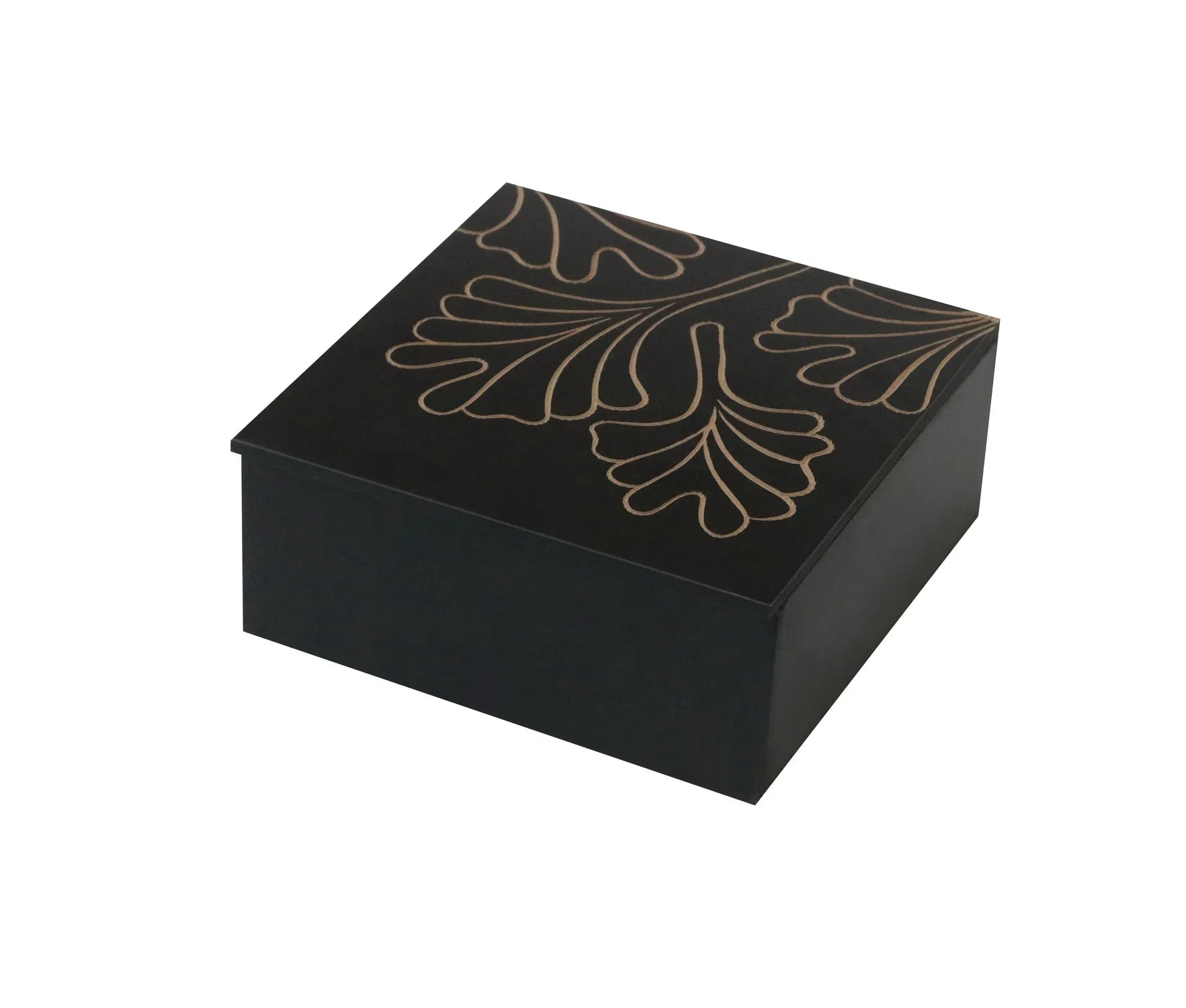 Hand Carved Decorative MDF Storage Box | Black Finish Leaf Design - Furniza