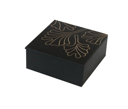 Hand Carved Decorative MDF Storage Box | Black Finish Leaf Design - Furniza