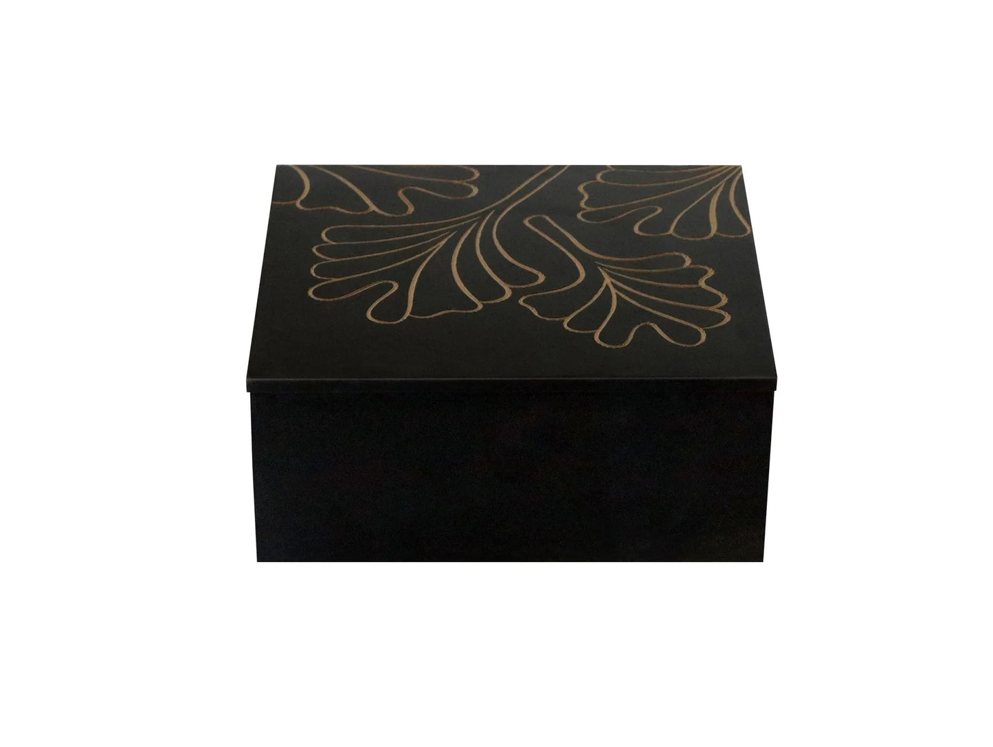 Hand Carved Decorative MDF Storage Box | Black Finish Leaf Design - Furniza