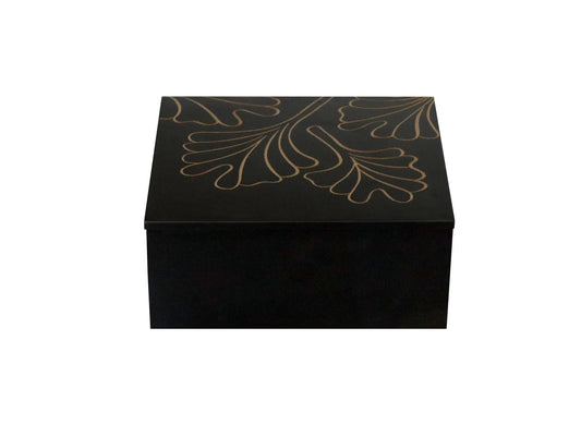 Hand Carved Decorative MDF Storage Box | Black Finish Leaf Design - Furniza