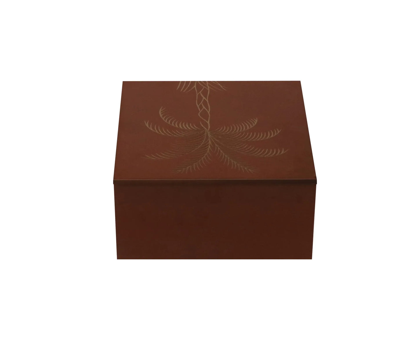 Red Finish Plam Tree Design Hand Carved Decorative MDF Storage Box - Furniza