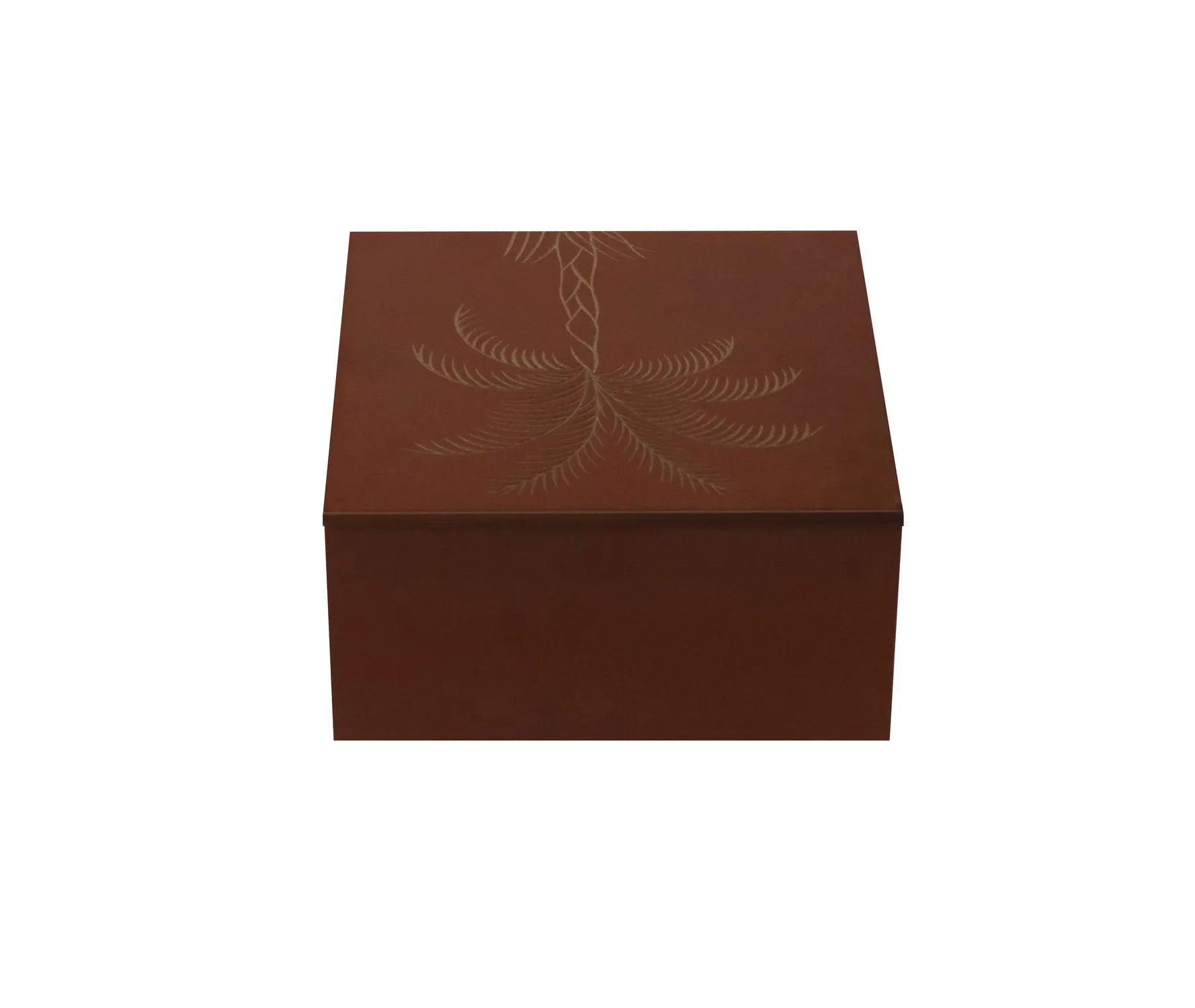 Red Finish Plam Tree Design Hand Carved Decorative MDF Storage Box - Furniza