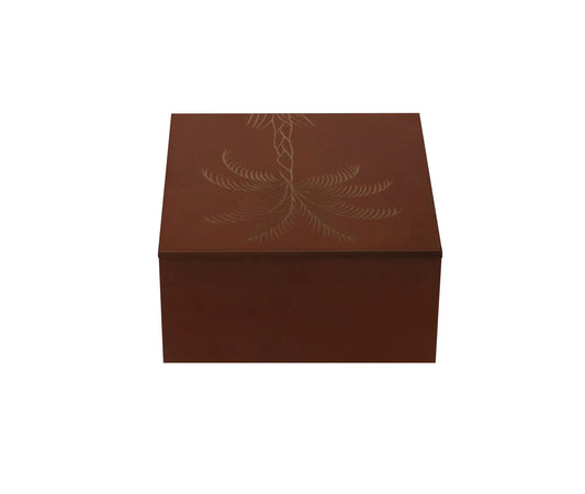 Red Finish Plam Tree Design Hand Carved Decorative MDF Storage Box - Furniza