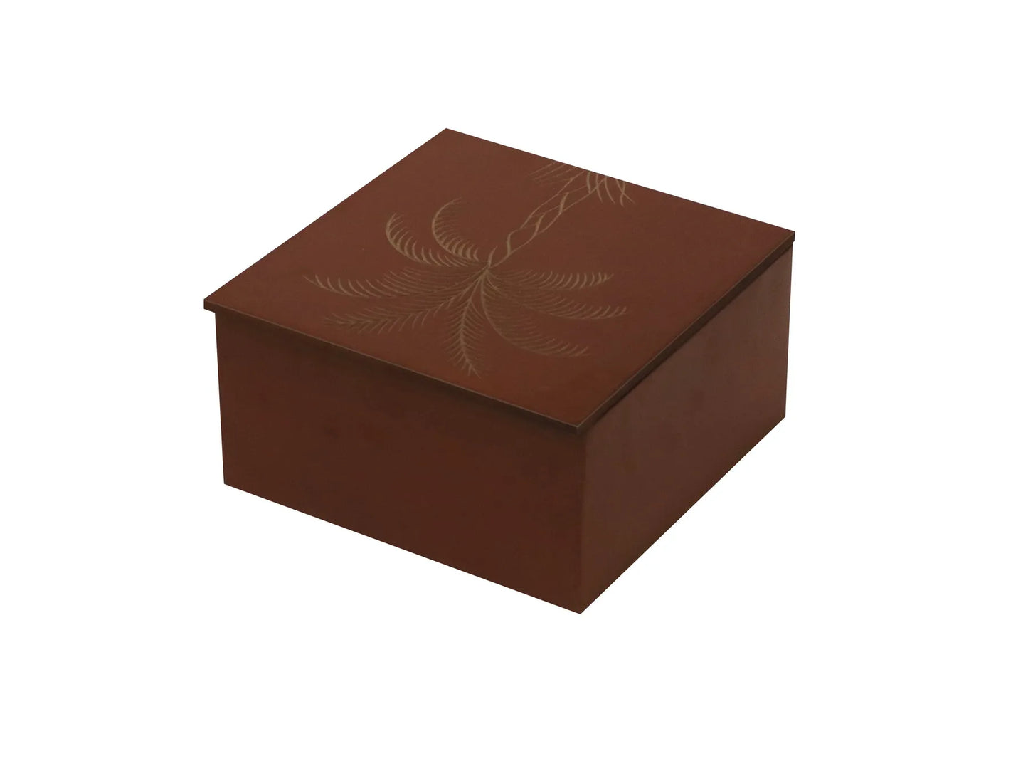 Red Finish Plam Tree Design Hand Carved Decorative MDF Storage Box - Furniza