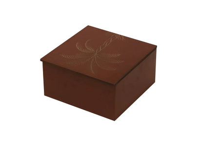 Red Finish Plam Tree Design Hand Carved Decorative MDF Storage Box - Furniza