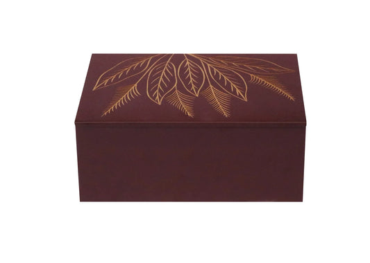 Hand Carved MDF Storage Box | Decorative Wooden Organizer with Leaf Design | Maroon Finish Keepsake Box for Jewelry, Accessories & Home Décor - Furniza