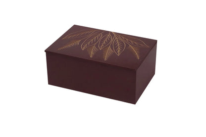 Hand Carved MDF Storage Box | Decorative Wooden Organizer with Leaf Design | Maroon Finish Keepsake Box for Jewelry, Accessories & Home Décor - Furniza
