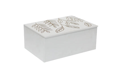 Hand‑Carved White MDF Storage Box with Leaf Design – Decorative Keepsake Box for Jewelry, Accessories & Home Décor - Furniza