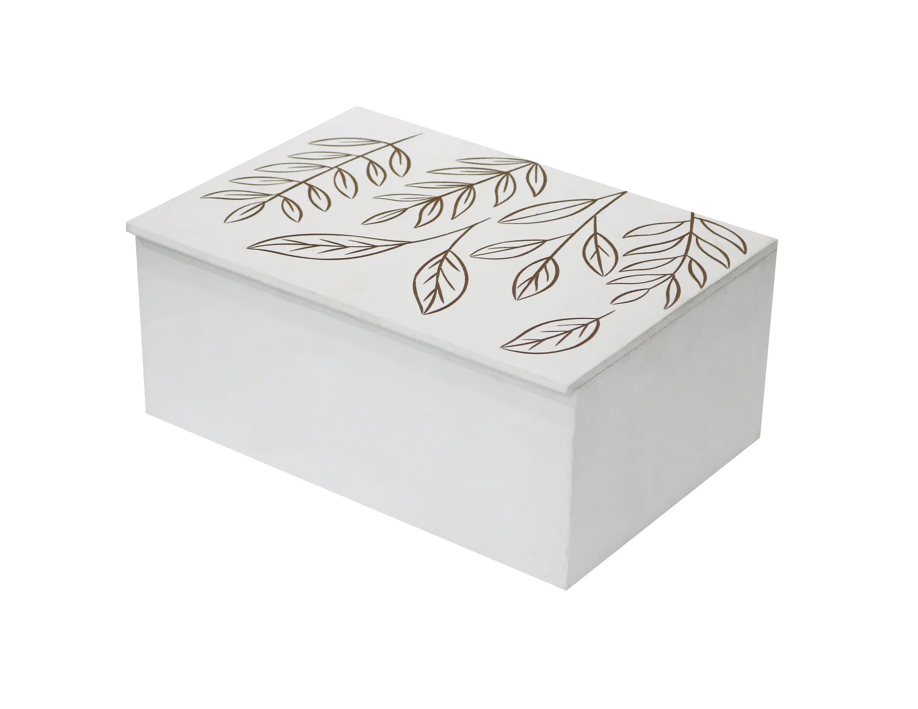 Hand‑Carved White MDF Storage Box with Leaf Design – Decorative Keepsake Box for Jewelry, Accessories & Home Décor - Furniza