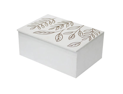 Hand‑Carved White MDF Storage Box with Leaf Design – Decorative Keepsake Box for Jewelry, Accessories & Home Décor - Furniza