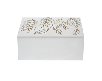 Hand‑Carved White MDF Storage Box with Leaf Design – Decorative Keepsake Box for Jewelry, Accessories & Home Décor - Furniza
