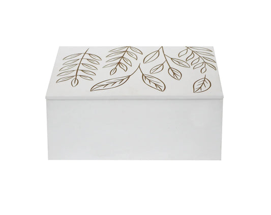 Hand‑Carved White MDF Storage Box with Leaf Design – Decorative Keepsake Box for Jewelry, Accessories & Home Décor - Furniza