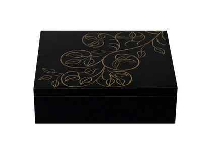 Hand‑Carved Black Floral MDF Jewelry & Accessory Box – Decorative Keepsake Storage for Home & Vanity - Furniza