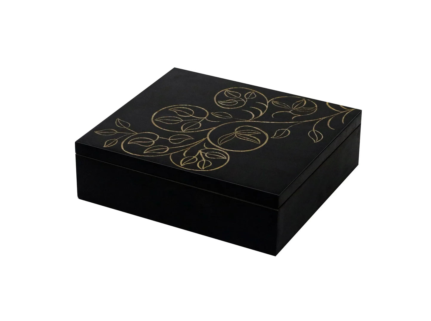 Hand‑Carved Black Floral MDF Jewelry & Accessory Box – Decorative Keepsake Storage for Home & Vanity - Furniza