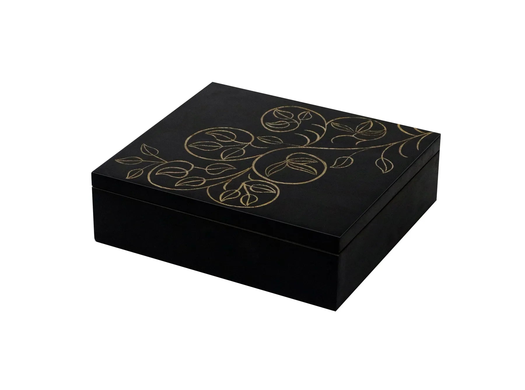 Hand‑Carved Black Floral MDF Jewelry & Accessory Box – Decorative Keepsake Storage for Home & Vanity - Furniza
