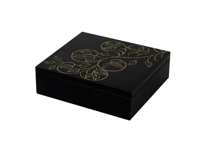 Hand‑Carved Black Floral MDF Jewelry & Accessory Box – Decorative Keepsake Storage for Home & Vanity - Furniza